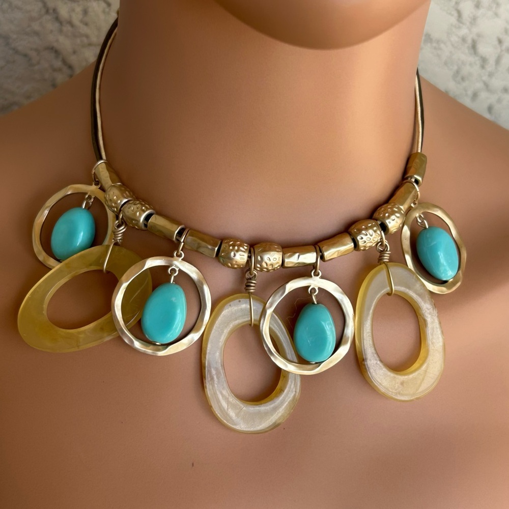 Chico’s Gold & Turquoise Bib Necklace
